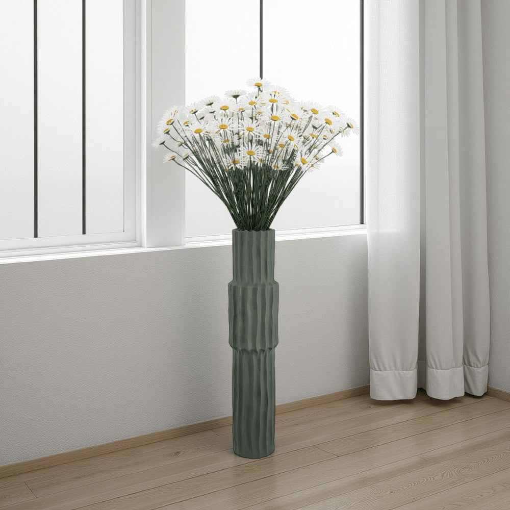 Decorative Accent Vase, Sleek Cactus Design, 30 Inch Green Ceramic -BM331412