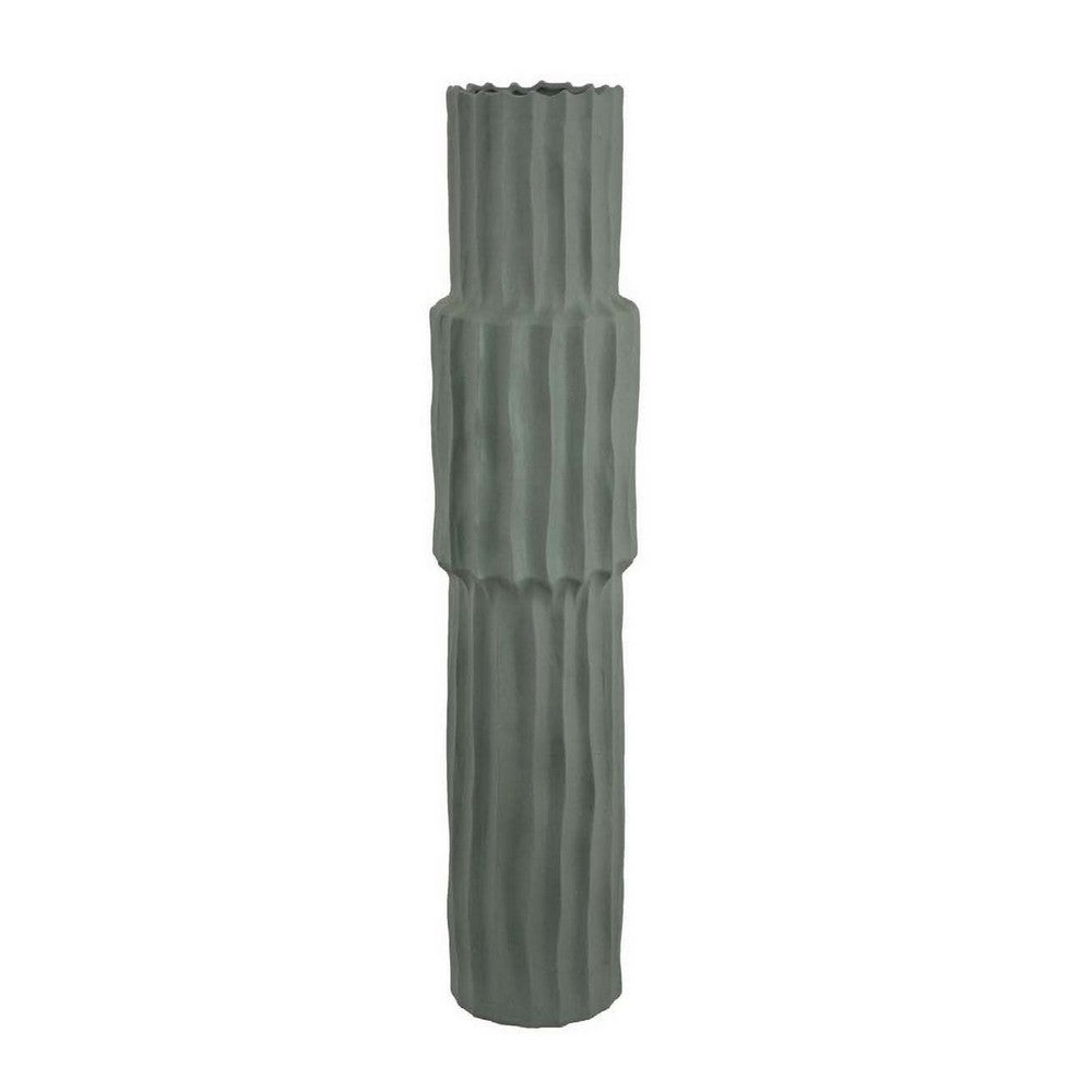 Decorative Accent Vase, Sleek Cactus Design, 30 Inch Green Ceramic -BM331412