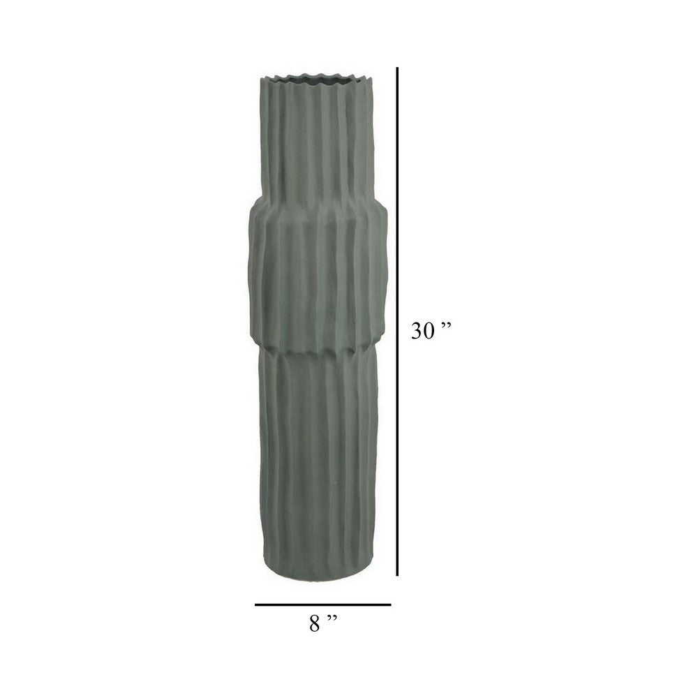 Decorative Accent Vase, Sleek Cactus Design, 36 Inch Green Ceramic -BM331413