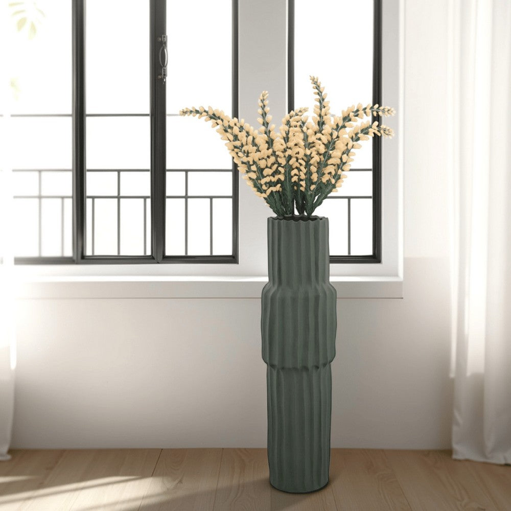 Decorative Accent Vase, Sleek Cactus Design, 36 Inch Green Ceramic -BM331413
