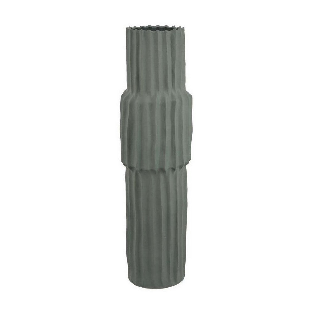 Decorative Accent Vase, Sleek Cactus Design, 36 Inch Green Ceramic -BM331413