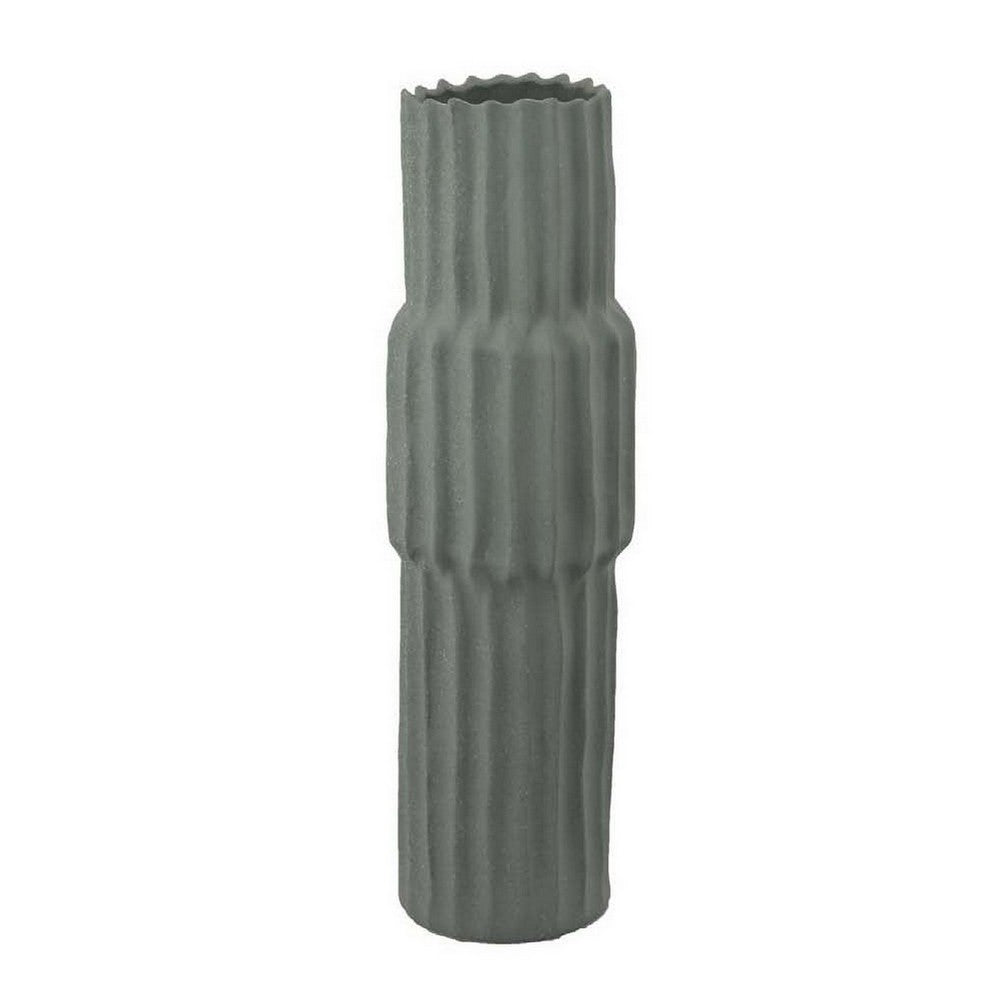 Decorative Accent Vase, Sleek Cactus Design, 24 Inch Green Ceramic -BM331414