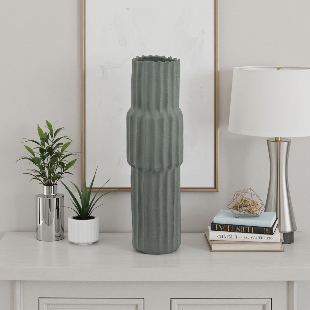 Decorative Accent Vase, Sleek Cactus Design, 24 Inch Green Ceramic -BM331414