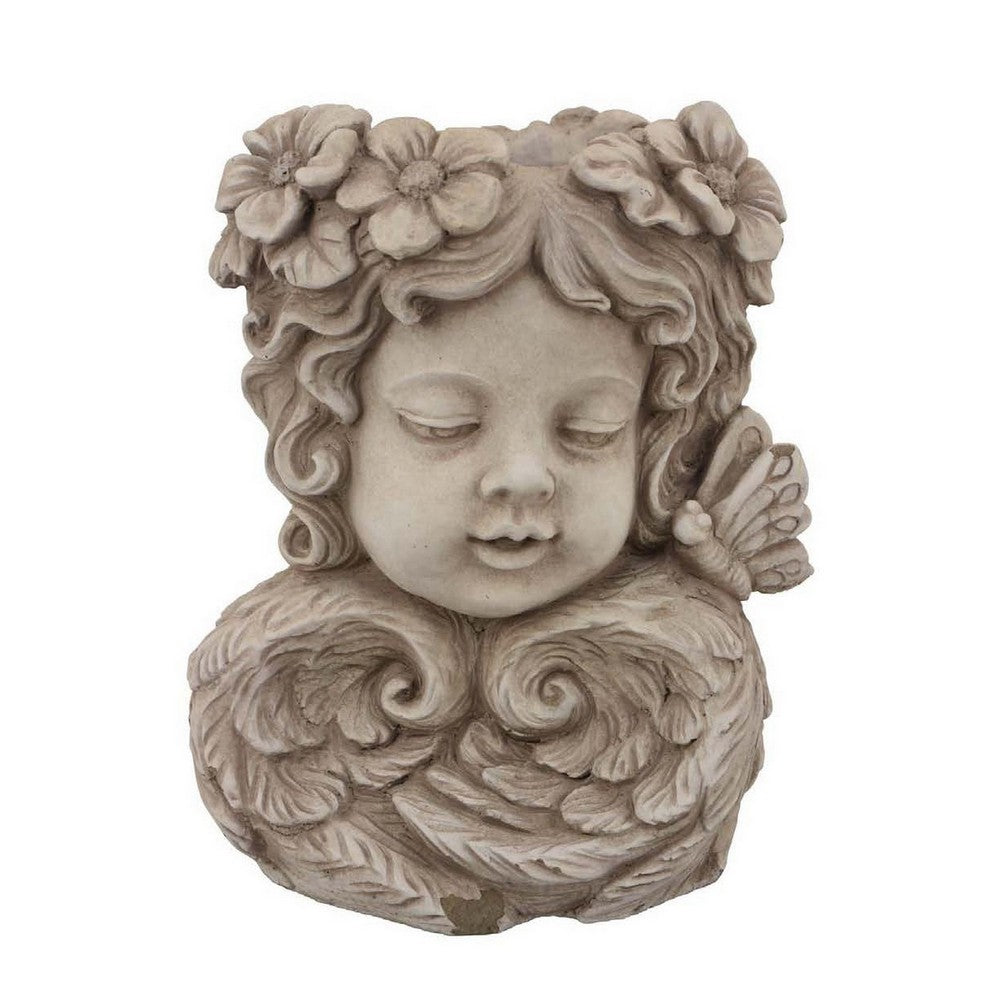 Accent Planter, 13 Inch Face Design, Floral Details, Beige Terracotta -BM331416