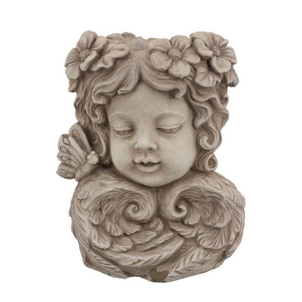 Accent Planter, 13 Inch Face Design, Floral Details, Beige Terracotta -BM331416