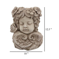 Accent Planter, 13 Inch Face Design, Floral Details, Beige Terracotta -BM331416