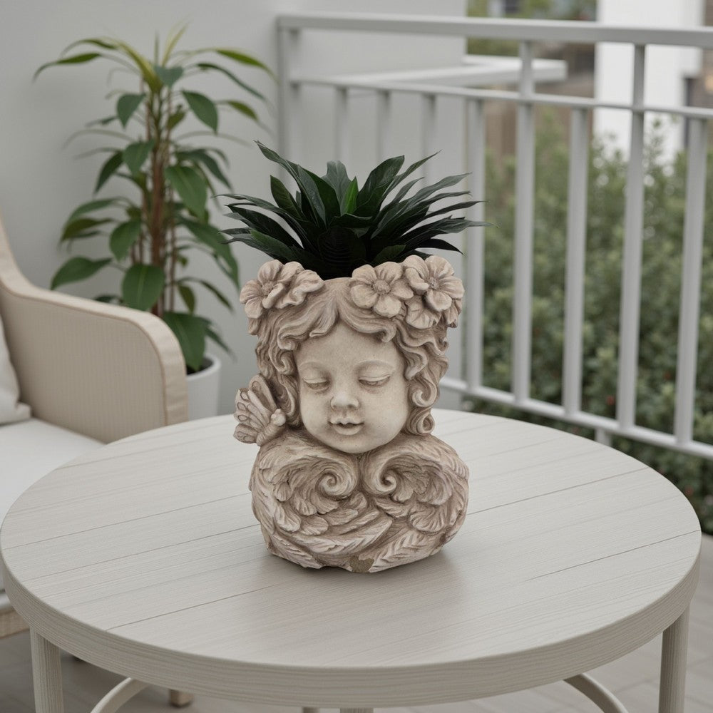 Accent Planter, 13 Inch Face Design, Floral Details, Beige Terracotta -BM331416