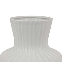 Decorative Vase, 14 Inch White Ceramic Body, Vertical Ribbed Pattern -BM331418
