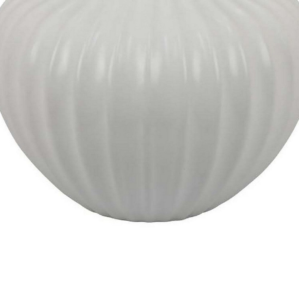 Decorative Vase, 14 Inch White Ceramic Body, Vertical Ribbed Pattern -BM331418