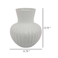 Decorative Vase, 14 Inch White Ceramic Body, Vertical Ribbed Pattern -BM331418