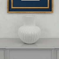 Decorative Vase, 14 Inch White Ceramic Body, Vertical Ribbed Pattern -BM331418