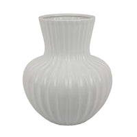 Decorative Vase, 14 Inch White Ceramic Body, Vertical Ribbed Pattern -BM331418