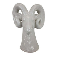 Accent Tabletop Decor, Strong Ram Head Design, White Ceramic 14 Inch -BM331431