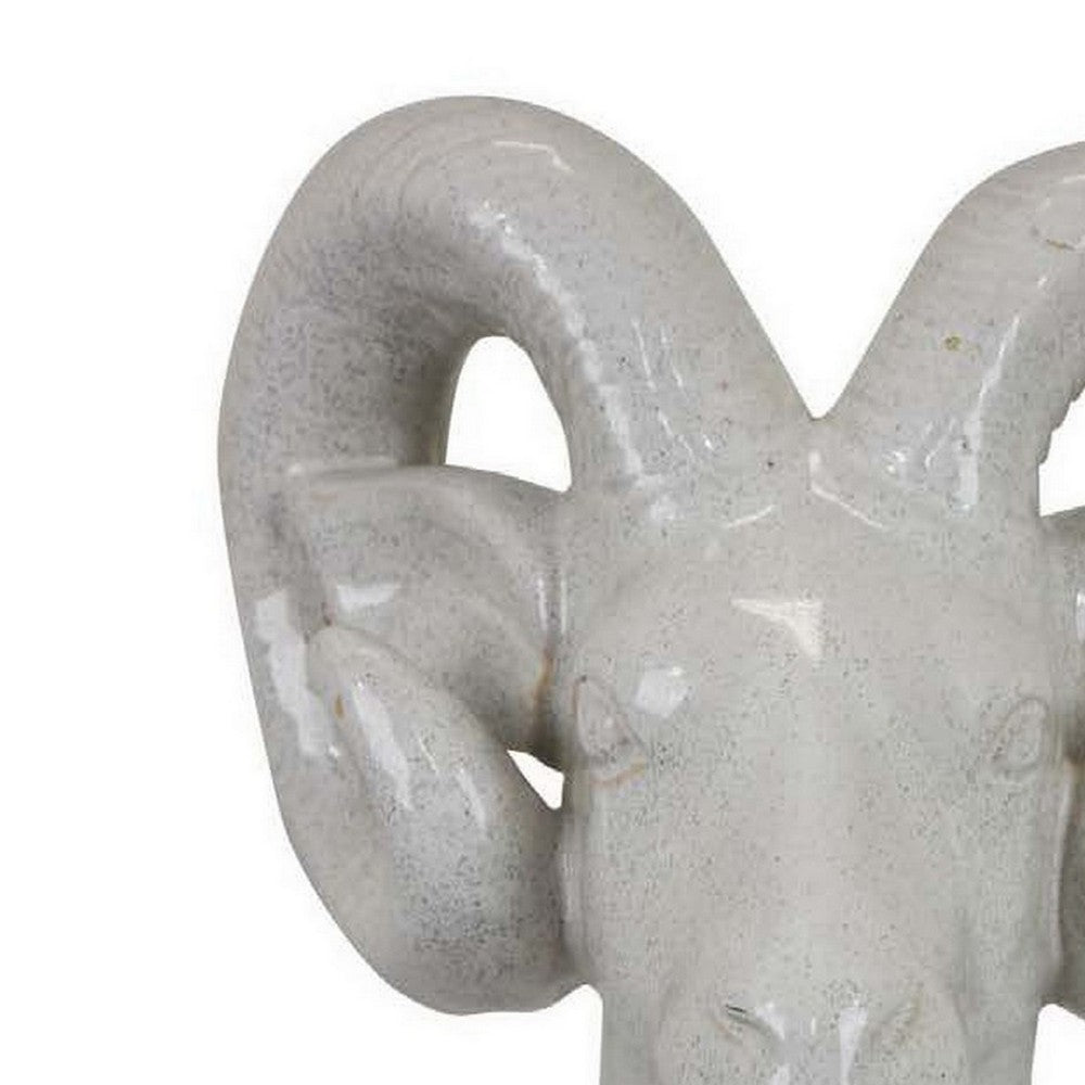 Accent Tabletop Decor, Strong Ram Head Design, White Ceramic 14 Inch -BM331431