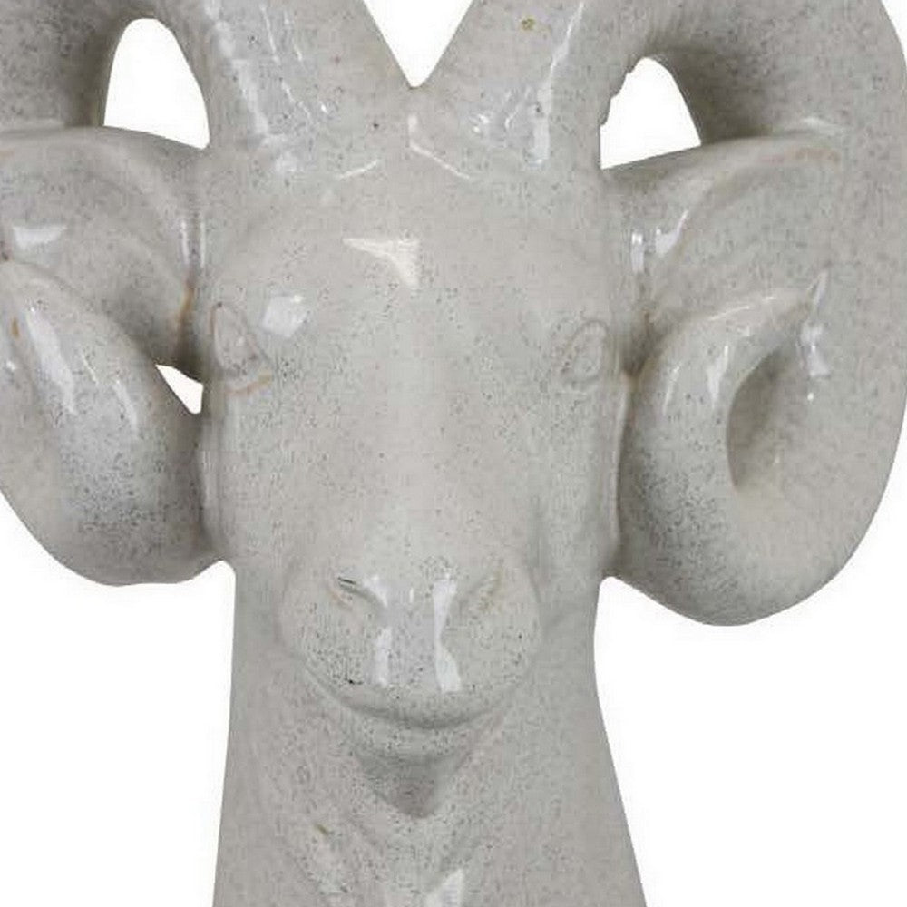 Accent Tabletop Decor, Strong Ram Head Design, White Ceramic 14 Inch -BM331431