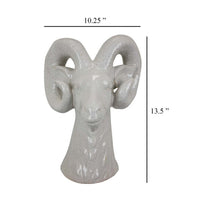 Accent Tabletop Decor, Strong Ram Head Design, White Ceramic 14 Inch -BM331431