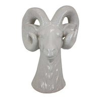 Accent Tabletop Decor, Strong Ram Head Design, White Ceramic 14 Inch -BM331431