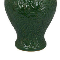 Home Accent Ginger Jar w Lid, Floral Motifs on Green Ceramic, 13 Inch -BM331432