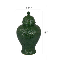 Home Accent Ginger Jar w Lid, Floral Motifs on Green Ceramic, 13 Inch -BM331432