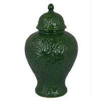 Home Accent Ginger Jar w Lid, Floral Motifs on Green Ceramic, 13 Inch -BM331432