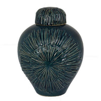 Accent Flower Vase w Lid, Rich Textured Deep Blue Ceramic, 13 Inch -BM331435