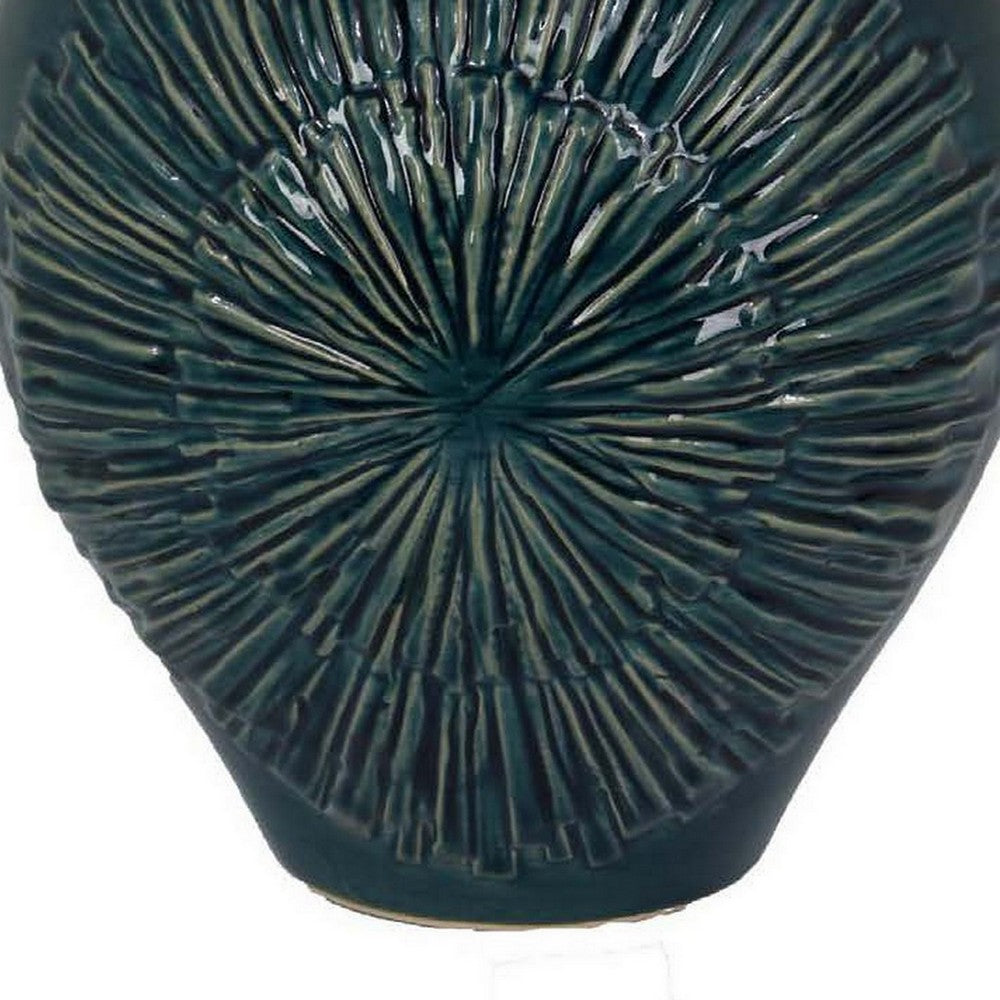 Accent Flower Vase w Lid, Rich Textured Deep Blue Ceramic, 13 Inch -BM331435