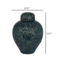 Accent Flower Vase w Lid, Rich Textured Deep Blue Ceramic, 13 Inch -BM331435