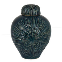 Accent Flower Vase w Lid, Rich Textured Deep Blue Ceramic, 13 Inch -BM331435