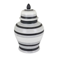 Decorative Jar w Lid, Minimalist Contrast, White Blue Lines, 16 Inch -BM331437