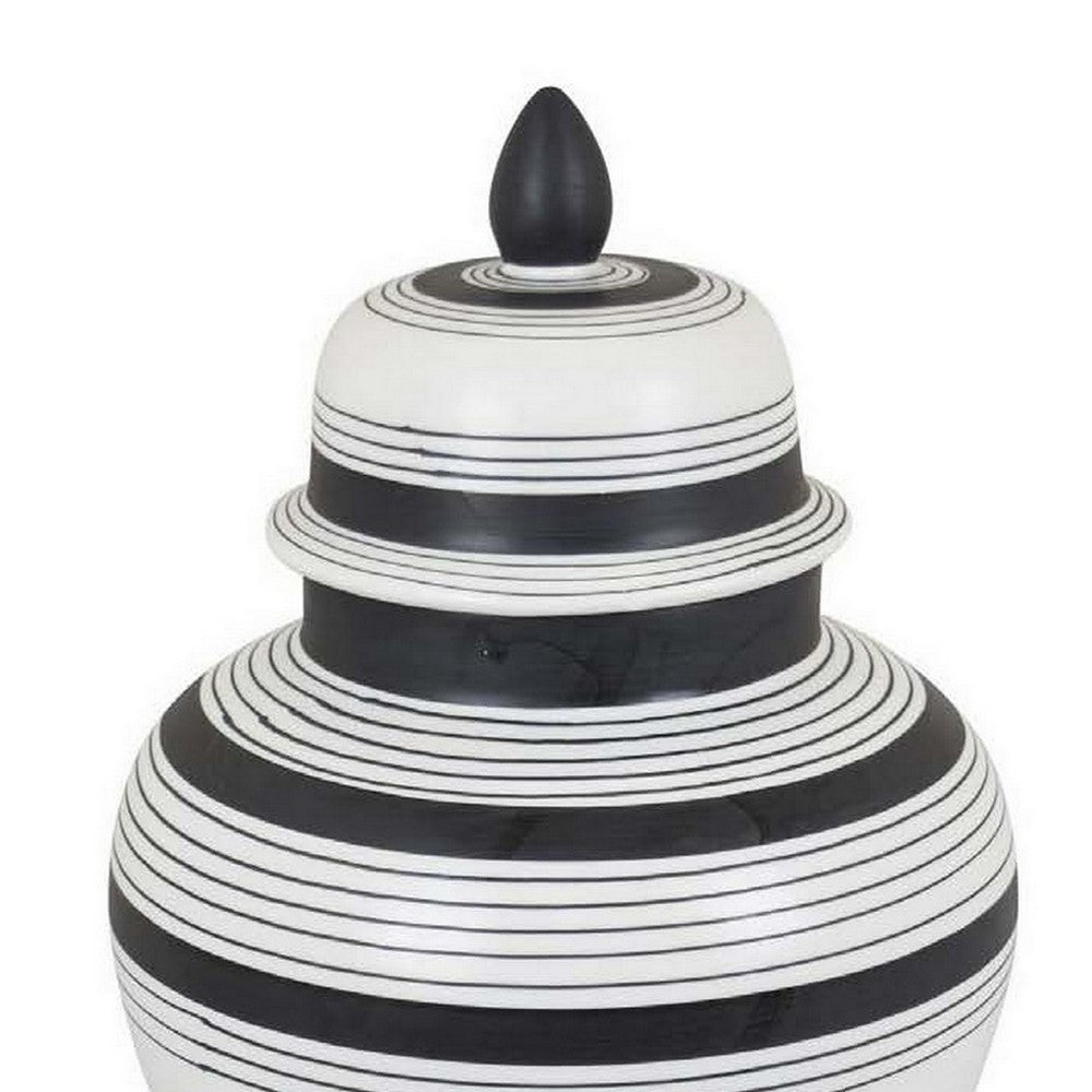 Decorative Jar w Lid, Minimalist Contrast, White Blue Lines, 16 Inch -BM331437