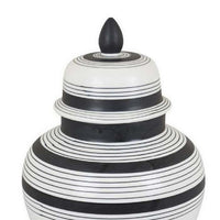 Decorative Jar w Lid, Minimalist Contrast, White Blue Lines, 16 Inch -BM331437