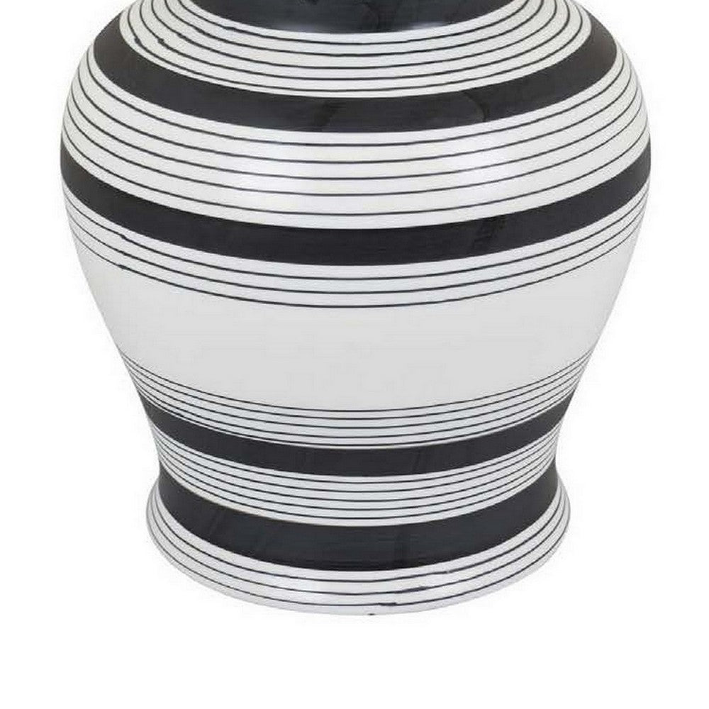 Decorative Jar w Lid, Minimalist Contrast, White Blue Lines, 16 Inch -BM331437
