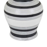Decorative Jar w Lid, Minimalist Contrast, White Blue Lines, 16 Inch -BM331437