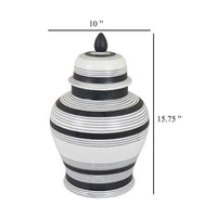 Decorative Jar w Lid, Minimalist Contrast, White Blue Lines, 16 Inch -BM331437