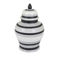 Decorative Jar w Lid, Minimalist Contrast, White Blue Lines, 16 Inch -BM331437