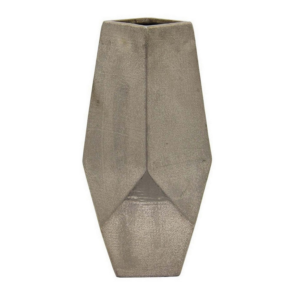 Accent Flower Vase, Geometric Stone Design 20 Inch Silver Gray Ceramic -BM331441