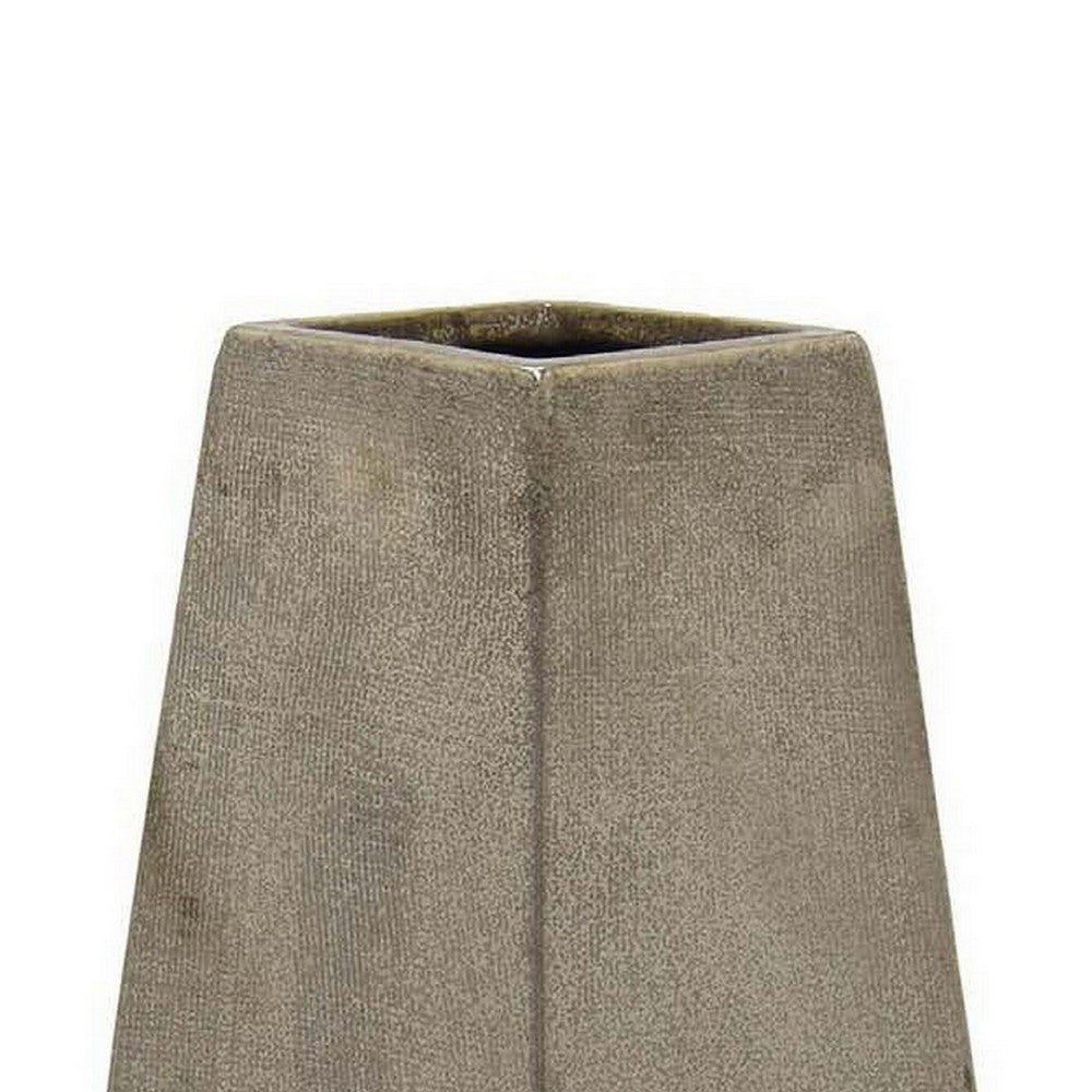 Accent Flower Vase, Geometric Stone Design 20 Inch Silver Gray Ceramic -BM331441