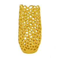Kifa Flower Vase, Modern Cutout Textured Look, 15 Inch Yellow Ceramic -BM331442