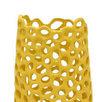 Kifa Flower Vase, Modern Cutout Textured Look, 15 Inch Yellow Ceramic -BM331442