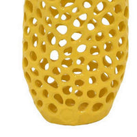 Kifa Flower Vase, Modern Cutout Textured Look, 15 Inch Yellow Ceramic -BM331442