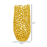 Kifa Flower Vase, Modern Cutout Textured Look, 15 Inch Yellow Ceramic -BM331442