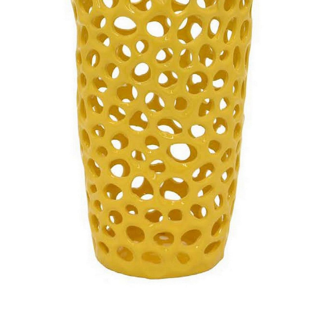 Kifa Flower Vase, Modern Cutout Textured Look, 20 Inch Yellow Ceramic -BM331443