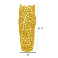 Kifa Flower Vase, Modern Cutout Textured Look, 20 Inch Yellow Ceramic -BM331443
