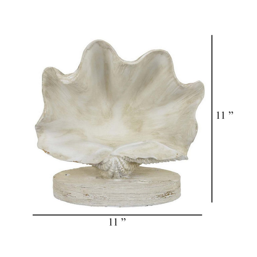 Seashell Home Decor, Antique Style Table Display, White Resin 11 Inch -BM331446