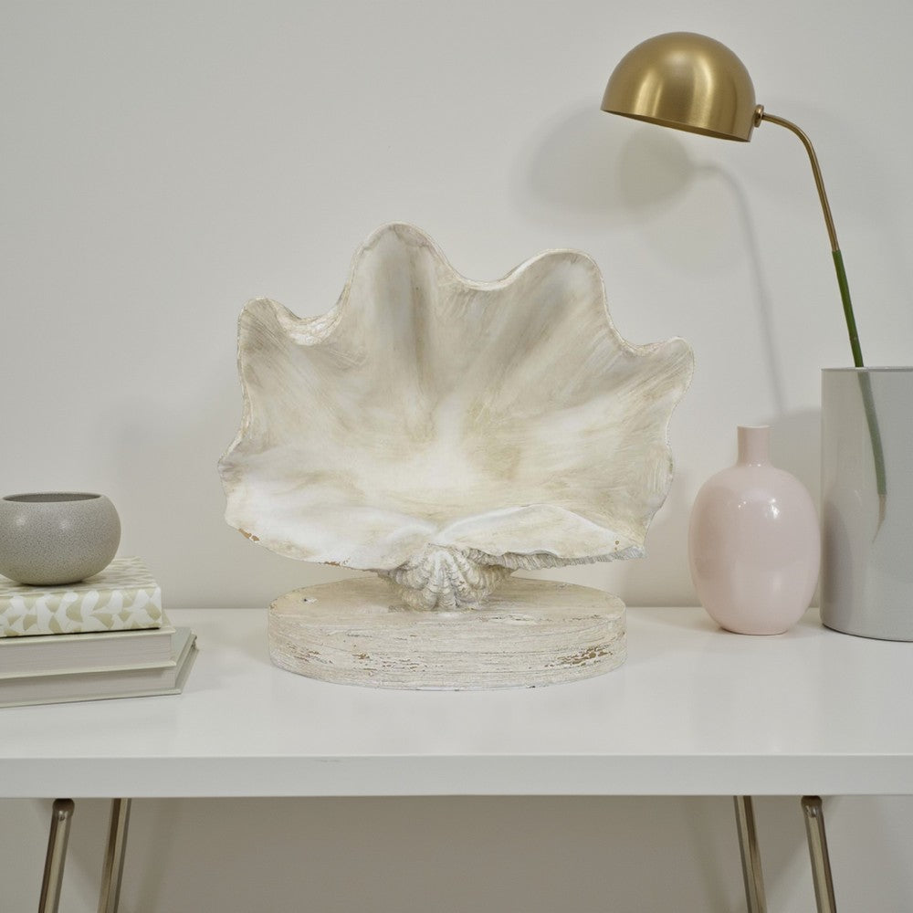 Seashell Home Decor, Antique Style Table Display, White Resin 11 Inch -BM331446