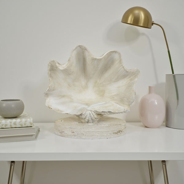 Seashell Home Decor, Antique Style Table Display, White Resin 11 Inch -BM331446