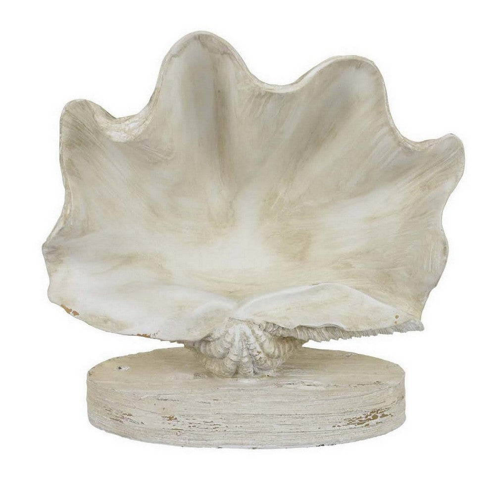 Seashell Home Decor, Antique Style Table Display, White Resin 11 Inch -BM331446