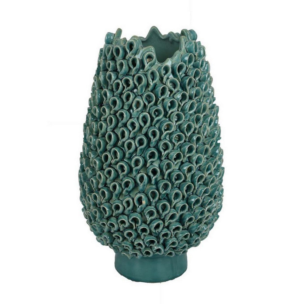 Accent Flower Vase, 3D Coral Textured Teal Green Ceramic 16 Inch -BM331449