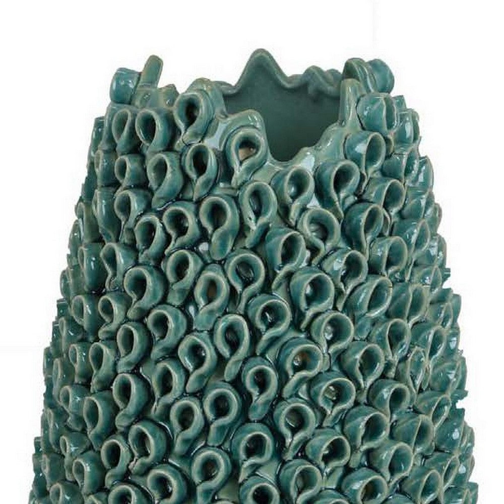 Accent Flower Vase, 3D Coral Textured Teal Green Ceramic 16 Inch -BM331449