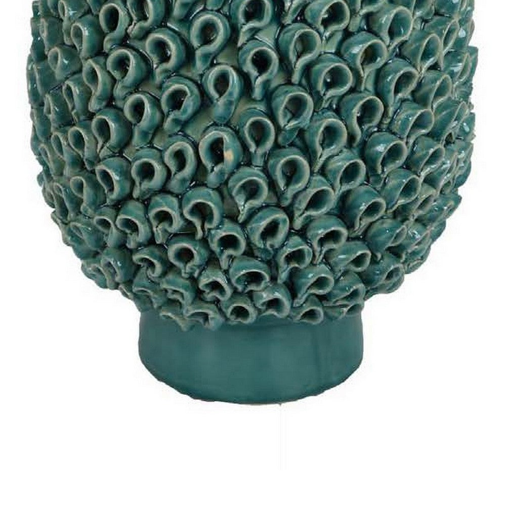 Accent Flower Vase, 3D Coral Textured Teal Green Ceramic 16 Inch -BM331449